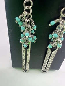 Handmade Earrings Dangel Silver Turquoise Dressy Lightweight Gift New - Picture 1 of 4