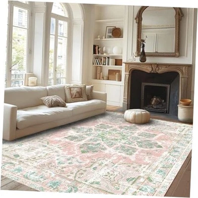  Alfombras Boho Vintage Lavables Neutras Modernas Polvorientas Rosa y Verde 6x9 No  Foto 1 de 4