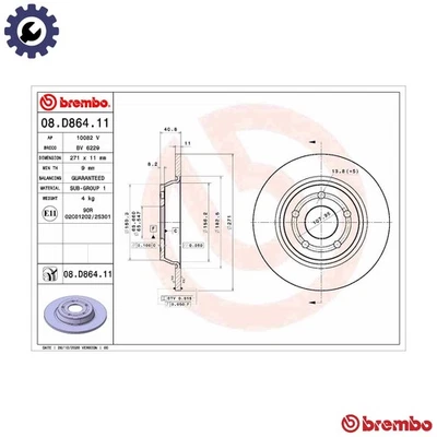 2x BRAKE DISC 08.D864.11 FOR FORD FOCUS/IV/Turnier M0DC/SFDC 1.0L B7DA 1.0L 3cyl - Image 1 of 4