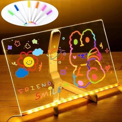 UK NEW Creative Rewritable Acrylic LED Message Board with 7 Color Pens - Image 1 of 4