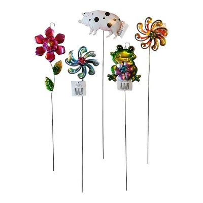 Lote de cinco estacas de jardín al aire libre Trueliving flor molino de viento rana cerdo cerdo Foto 1 de 4