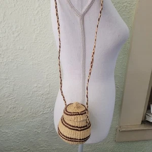 Handmade Woven Hanging Basket Amulet Holder Ethnic Tribal Vintage Folk Art 5" - Picture 1 of 9