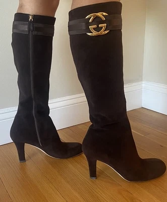 Gucci Women Brown Suede Knee High Boots 225356 Sz 38.5 /8.5 Leather Lined - Image 1 of 4