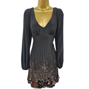 KAREN MILLEN 12 UK Vintage Black Silk Sequin Beaded Gatsby Flapper Mini Dress - Picture 1 of 12