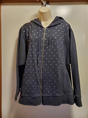 Ruby Rd Women's Black Gray Studded Zip Up Hooded Jacket Size 2X - Image 1 of 4