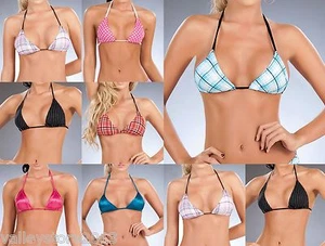 Lot Blue Pink Red Bikini Bra Top Tie String Triangle Dance Wear Gogo Rave S M L - Picture 1 of 9
