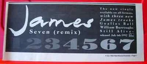 James Seven/7 Vintage ORIGINAL 1992 Press/Magazine ADVERT 11"x 4.5" - Imagen 1 de 3