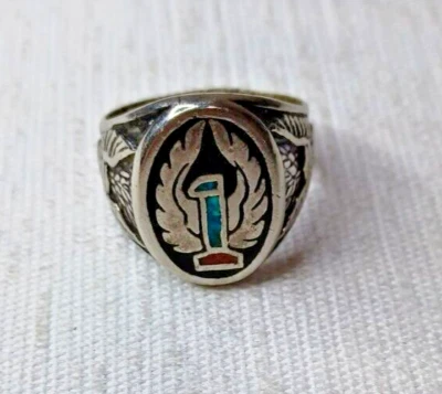 G&S Crushed Turquoise+Coral Black Onyx Biker Ring Size 12.5 11.9Grams - Image 1 of 4