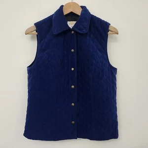 TALBOTS Women's Blue Velvet Geometric Collared Vest Size S - Picture 1 of 7