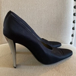 Robert Clergerie Barneys New York Satin High Heels Black Silver Size 8.5 (UK 6) - Bild 1 von 13