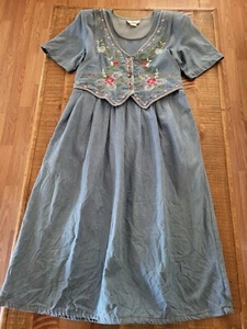 L.G.S. de colección Vestido modesto talla 8P bordado de mezclilla azul floral - Imagen 1 de 10
