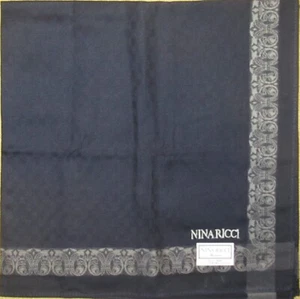 NINA RICCI *Dark Blue Jacquard Scarf Handkerchief 48cm /UGUISU*33 - Picture 1 of 5