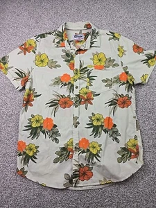Plugg Shirt Mens Extra Large Tan Floral Button Up Hawaiian Beach Cruise - Picture 1 of 13