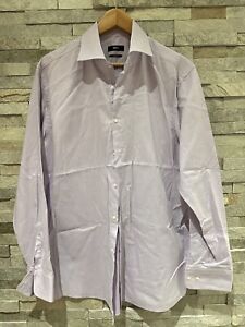 Hugo Boss 17.5-34/35 Sharp Fit Light Purple White Striped Dress Shirt DryCleaned