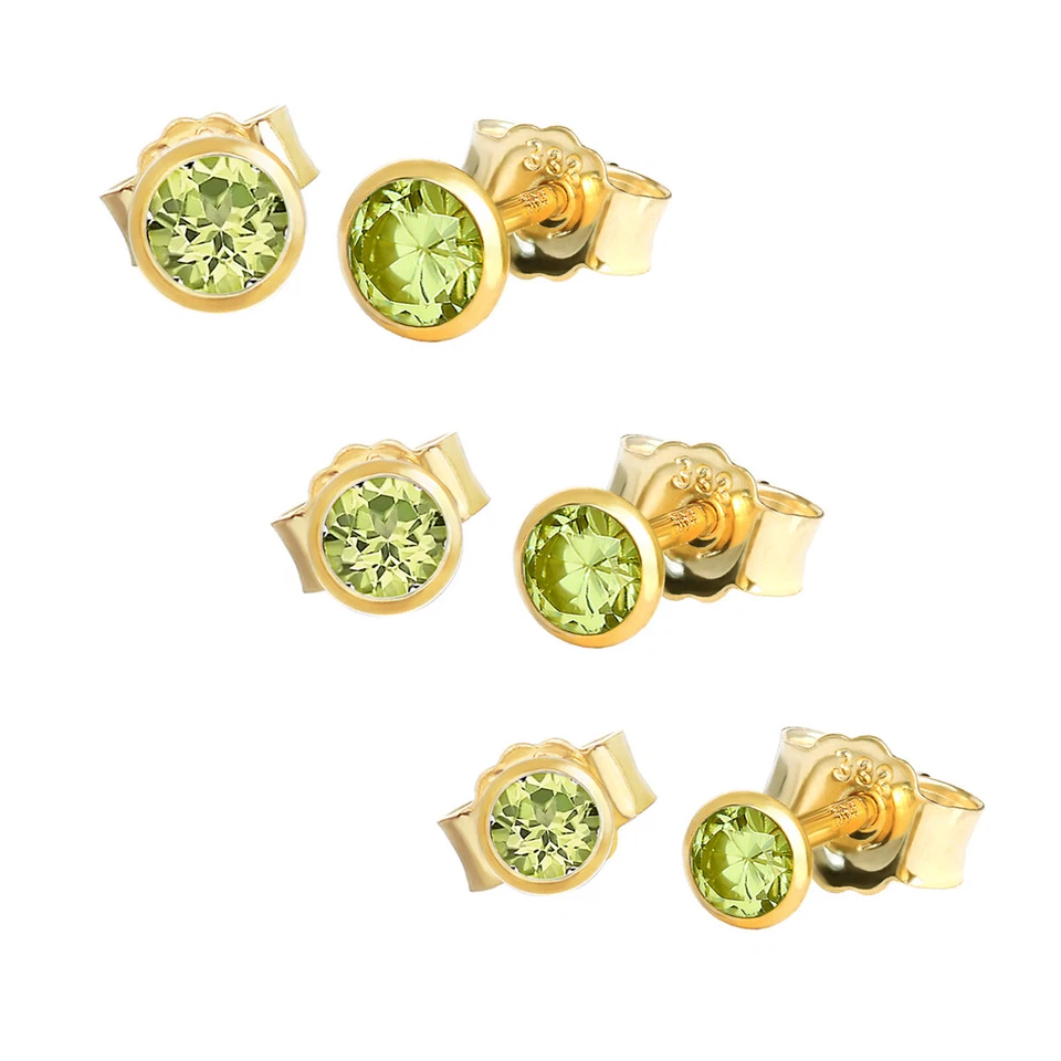 Paar Ohrstecker Echt Peridot Gelbgold 333 8 Karat Gold Kleine Ohrringe - Bild 1 von 1