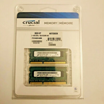 CRUCIAL Memory by Micron 8GB KIT 2-4GB Notebook DDR3L 1600 SODIMM CT2C4G3S160BM - Image 1 of 2