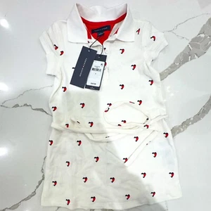 Tommy Hilfiger Girls Polo Dress 3T NWT 🤍 🇺🇸 Red White Blue Hearts 4th of July - Picture 1 of 2