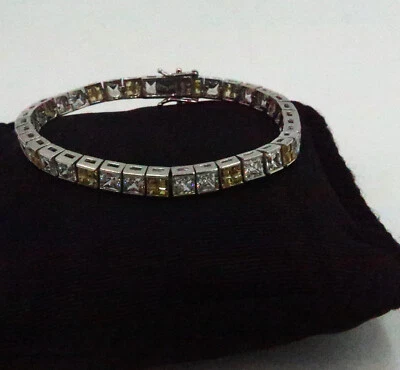 Hermosa pulsera de plata de ley k430 con piedras de vidrio transparente y ámbar Foto 1 de 4