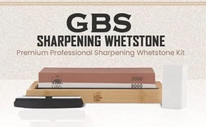 Knife Sharpening Whetstone Set 3000/8000 Grit W/ Flattening Stone, Angle Guide - Picture 1 of 17