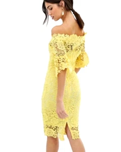 Paper Dolls Damen Gr. 4 gelb Spitze schulterfrei Bardot Anlass Kleid E3 - Bild 1 von 11