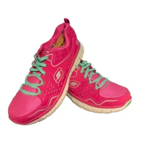 New Skechers Sport Flex Sole Running Tennis Shoes Size 9 Neon Pink Mint Turq - Picture 1 of 6