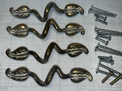 Lote 4 puxa Keeler 49452 gaveta de videira torcida folha armário bronze latão vintage KBC - Imagem 1 de 4