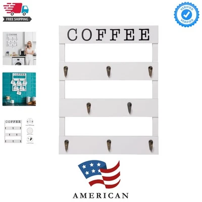 Elegante soporte para taza de pared rústico con 8 ganchos - Perfecto para cafeterías en casa Foto 1 de 4
