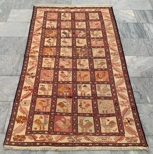 4x6ft Vintage Moroccan/Afghan Handwoven Pictorial Rug Traditional Wool Kilim Rug - Picture 1 of 16