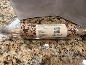 Algis Crafts Wooden Rolling Pin with embossed Roses & leaves w recipe NEW - Picture 1 of 4
