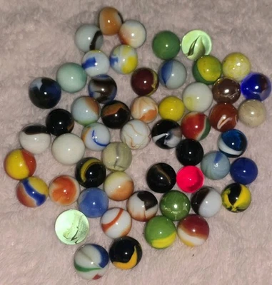 53 Vintage Glass Marbles Colourful Mixed Collection Transparent, Swirls, Patch - Image 1 of 4
