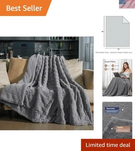 Kuschelige Wendedecke 3D kariert - Twin Size, eleganter grauer Fleece - Bild 1 von 11