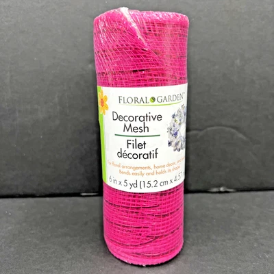 Floral Garden Decorative Mesh 6” X 5 Yards Pink with Pink Streamers - Image 1 of 4