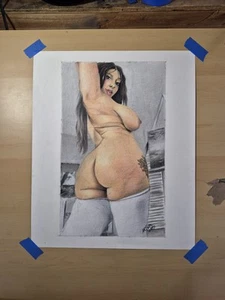 Original 15x9/17x14 Inch Mixed Media Drawing Of Nude Woman - Picture 1 of 4