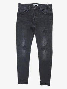 Zara High Rise Black Slim Tapered Distressed Jeans Rivet Closure Women's Size 32 - Picture 1 of 5