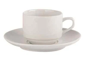 6x Stapeltasse 7 Unzen & Untertasse 6", Tee-/Kaffeetasse trinken, reinweiß, Geschirr - Bild 1 von 1
