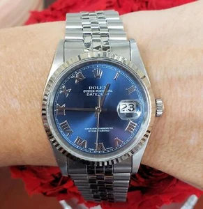 36mm 1996 Rolex Datejust Stainless Steel 18k Gold Jubilee Auto Blue Roman 16234 - Picture 1 of 7