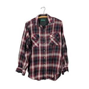 Vintage 70s Campus Burgundy Plaid Long Sleeve Shirt Mens Size Medium - Picture 1 of 10