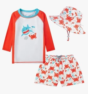 Toddler and Baby Boys' 3-Piece Swimsuit Trunk Rashguard Set Sun Hat Swimwear ... - Picture 1 of 2