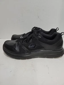 SKECHERS 77040 WORK RELAX FIT BLACK LEATHER SLIP RESISTANT MENS 13 SHOES - Picture 1 of 6