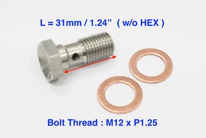 Stainless Steel Banjo Bolt Fittings M12x1.25 31mm Metric Brake Adaptor - Picture 1 of 5