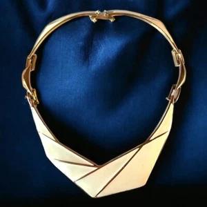 Monet goldfarben Halsband Halskette 18" Modernist Geometrisch Statement Vintage - Bild 1 von 9
