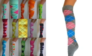 ARGYLE CHECK DIAMOND STRETCH LONG KNEE HIGH SOCKS PUB GOLF FANCY DRESS NEW - Picture 1 of 45