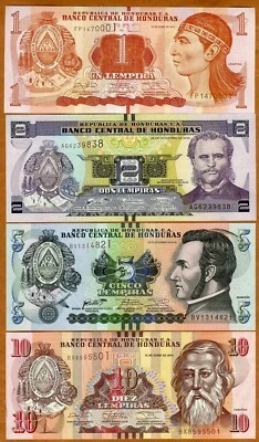 SET Honduras, 1-2-5-10 Lempiras, 2014-2019, P-Nuevo, UNC Foto 1 de 2