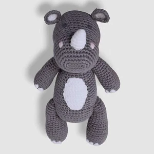 $45 Albetta Baby Infant Gray Rhino Soft Cotton Knit Stuffed Animal Toy Rattle - Picture 1 of 2