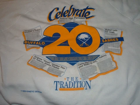 Vintage Buffalo Sabres Sweatshirt Trench Sz M 1989 20 Year Anniversary RARE 80's Cover