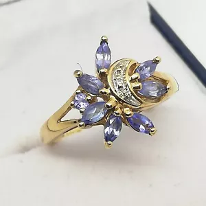 9ct Gold Amethyst & Diamond Flower Cluster Ring Fully UK Hallmarked Size K - Picture 1 of 14