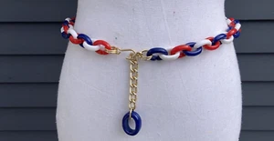 Vintage mod boho 1960s plastic and metal link chain belt red white blue 36" long - Picture 1 of 4