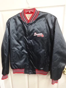 Vintage 1992 Locker Line Atlanta Braves Baseball Snap Silk Jacket Coat Men XL - Picture 1 of 12