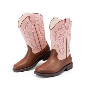 Kids Cowboy Boots Boys Girls Western Boots Square Toe Riding Boots Cowgirl Boots - Picture 1 of 17
