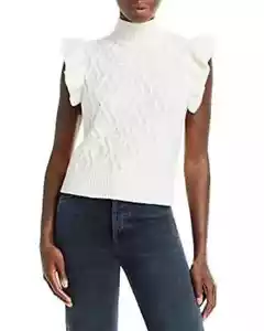 AQUA Cashmere Diamond Knit Cashmere Sweater Women's S Ivory Mock Neck Pullover - Picture 1 of 15